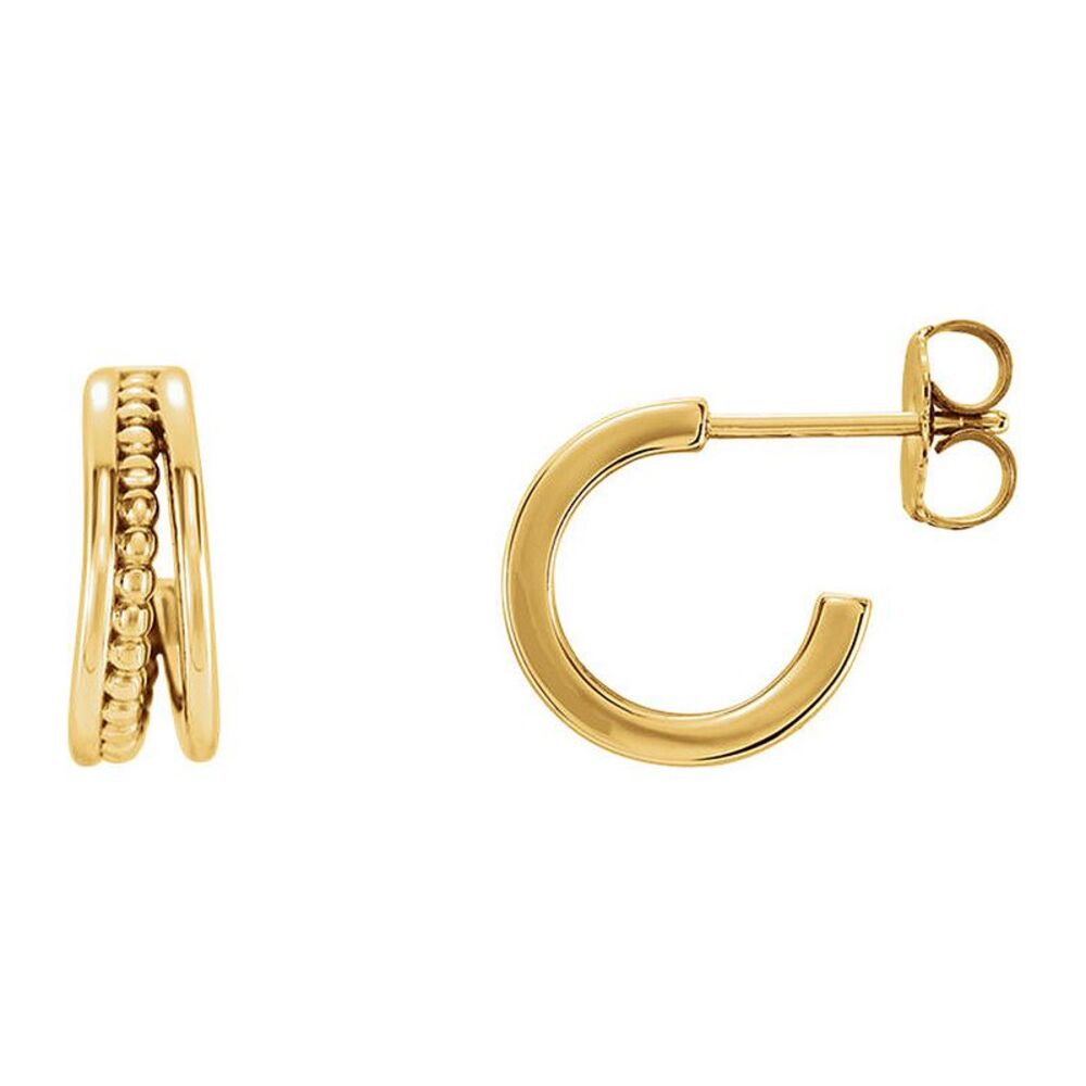 4.3 x 12mm (7/16 Inch) 14k Yellow Gold Small Beaded J-Hoop Earrings